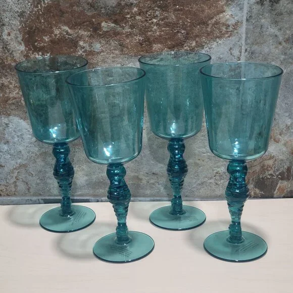 Vintage Plastic Margarita Cocktail Seahorse Stem Glasses Aqua Blue